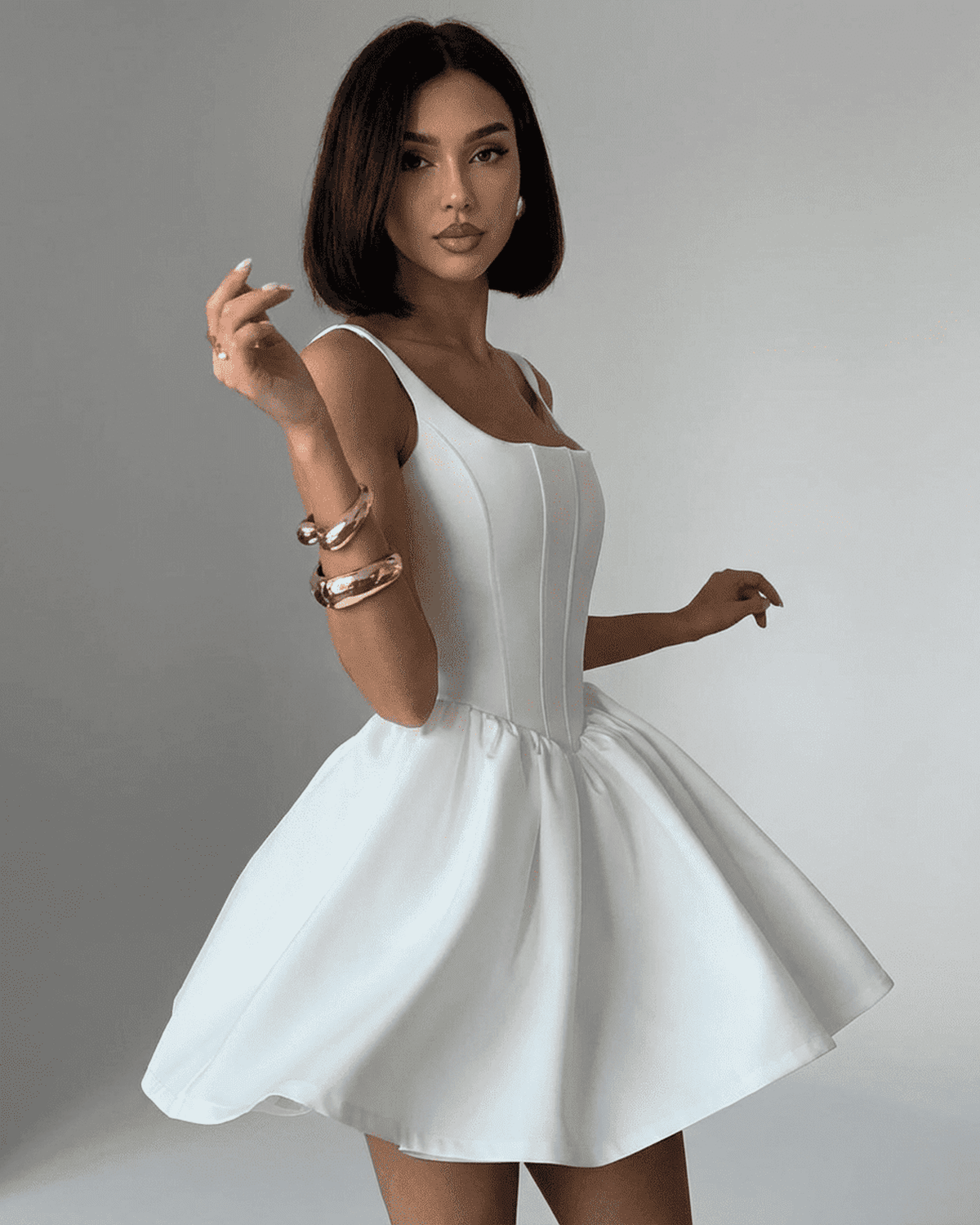 Alba Women's Mini Dress | Structured Corset Design, Pure White Cocktail Dress 2