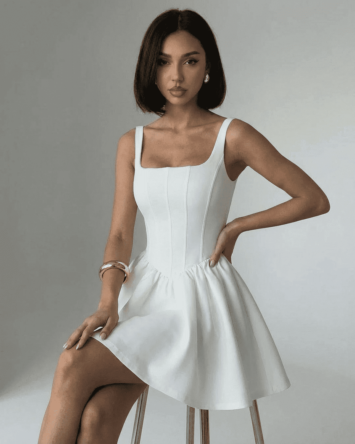Alba Women's Mini Dress | Structured Corset Design, Pure White Cocktail Dress 3