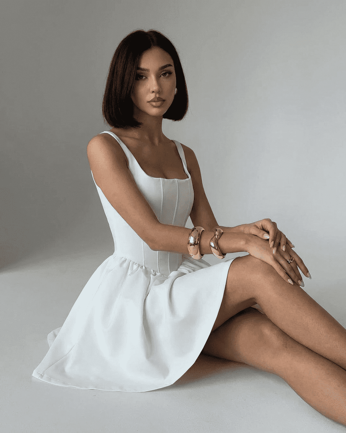 Alba Women's Mini Dress | Structured Corset Design, Pure White Cocktail Dress 4