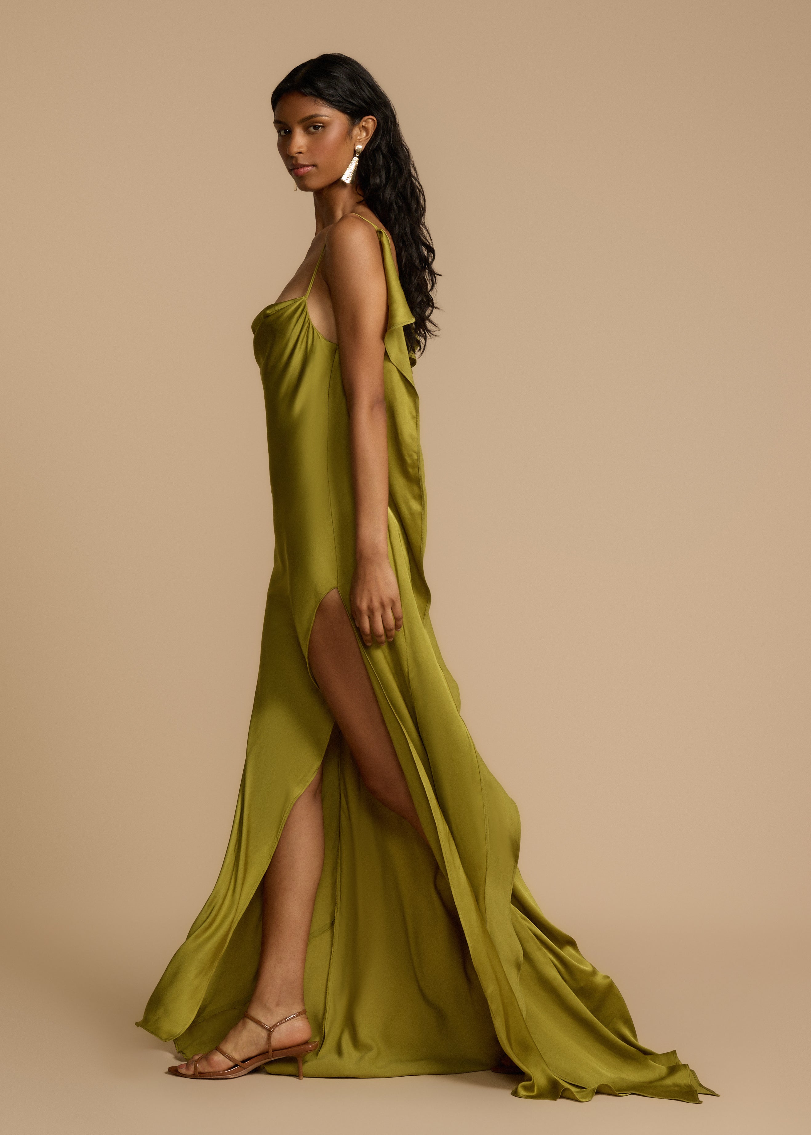 Ava Women's Cocktail Dress | Bold Pistachio Viscose, Thigh-High Slit 6