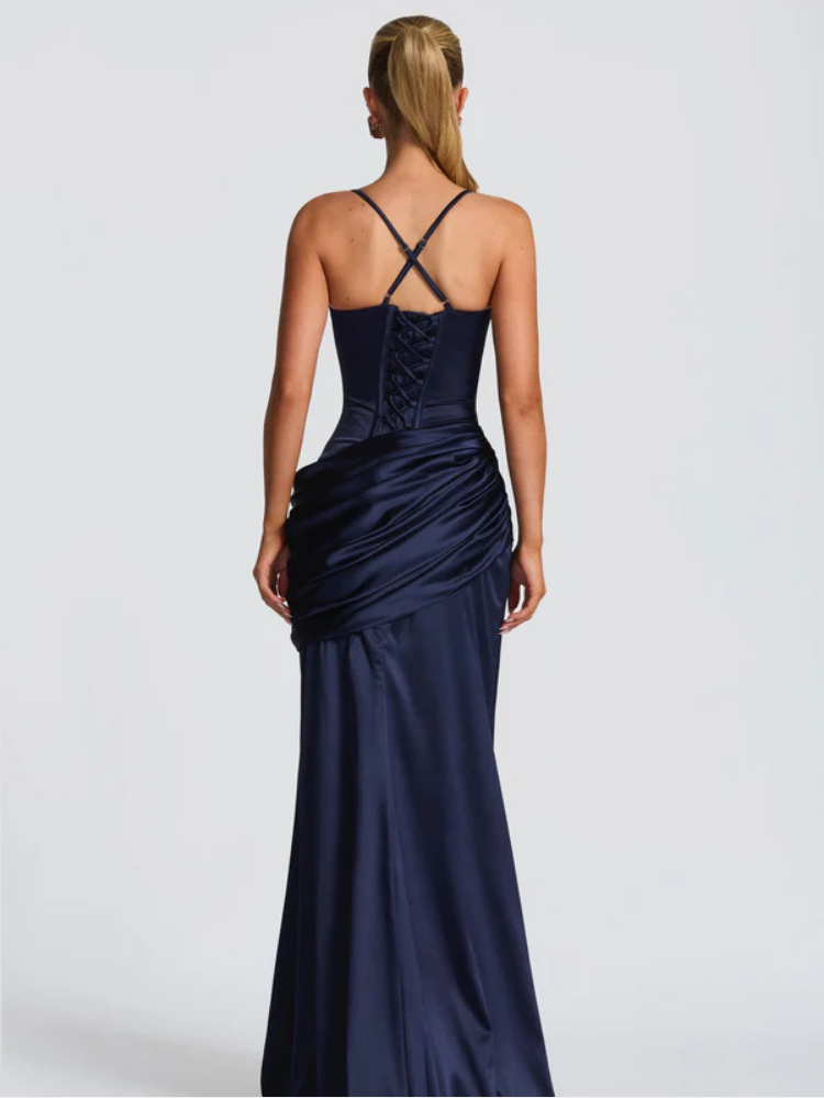 Ava Women's Maxi Dress | Elegant Deep Navy, Softly Gathered Bodice 3