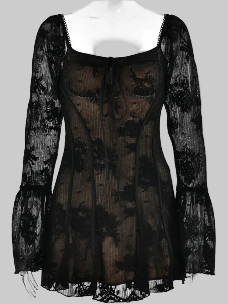 Ayla Women's Mini Dress | Sheer Lace, Romantic Cocktail Elegance 7