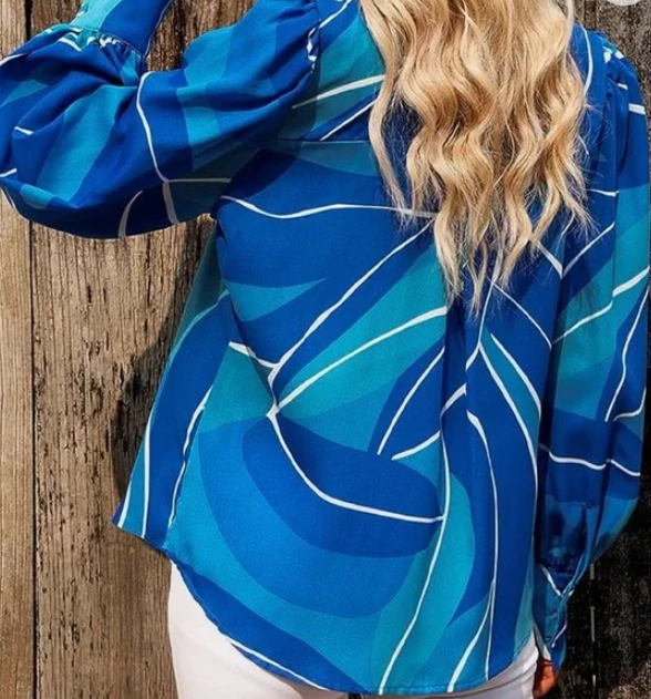 Bella Women's Blouse | Printed Long Sleeve Puff Sleeve Top 1