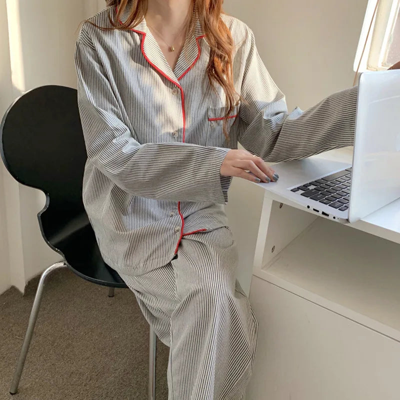 Bella Women's Pyjama Set | Striped Button-Up Shirt & Trousers, Soft Fabric 0