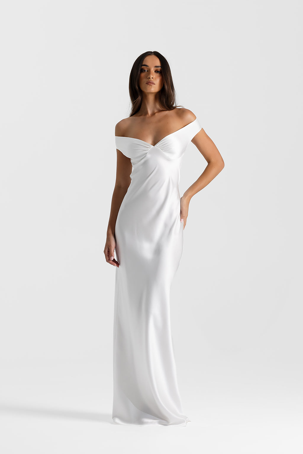 Bridget Women's Evening Gown | Silk Off-Shoulder Elegance 0