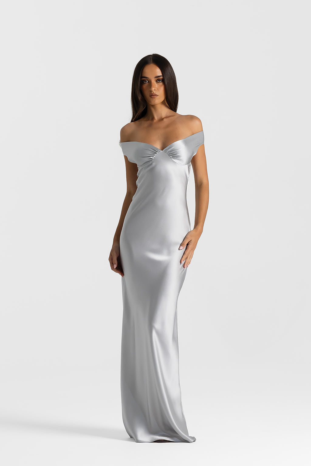 Bridget Women's Evening Gown | Silk Off-Shoulder Elegance 6