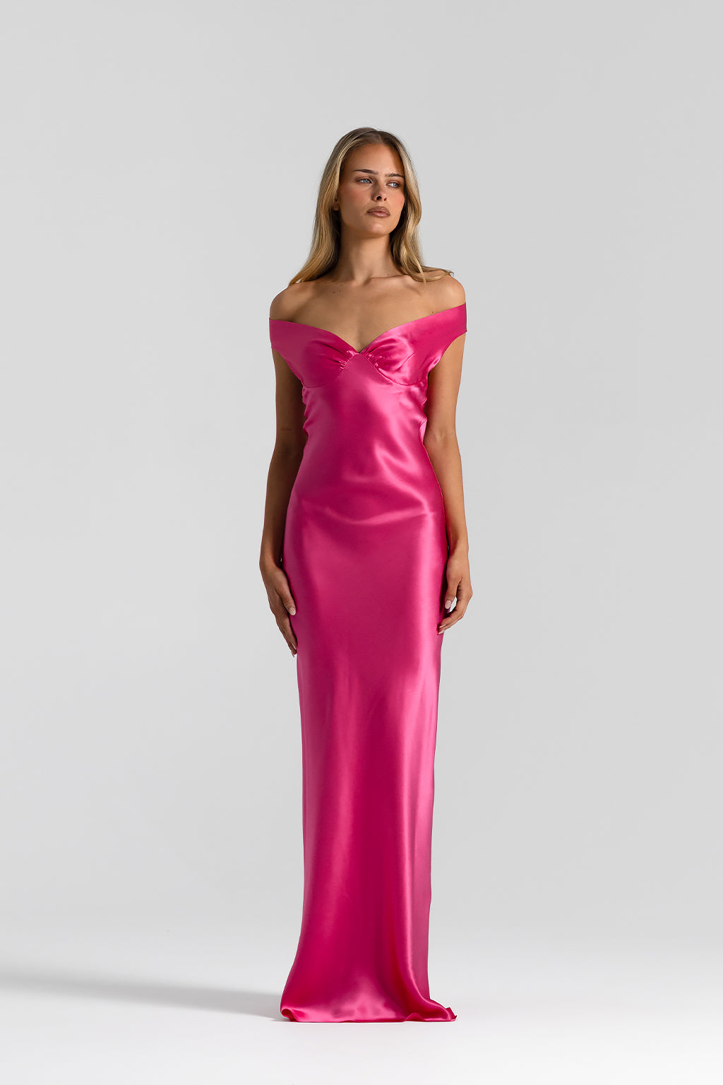 Bridget Women's Evening Gown | Silk Off-Shoulder Elegance 8