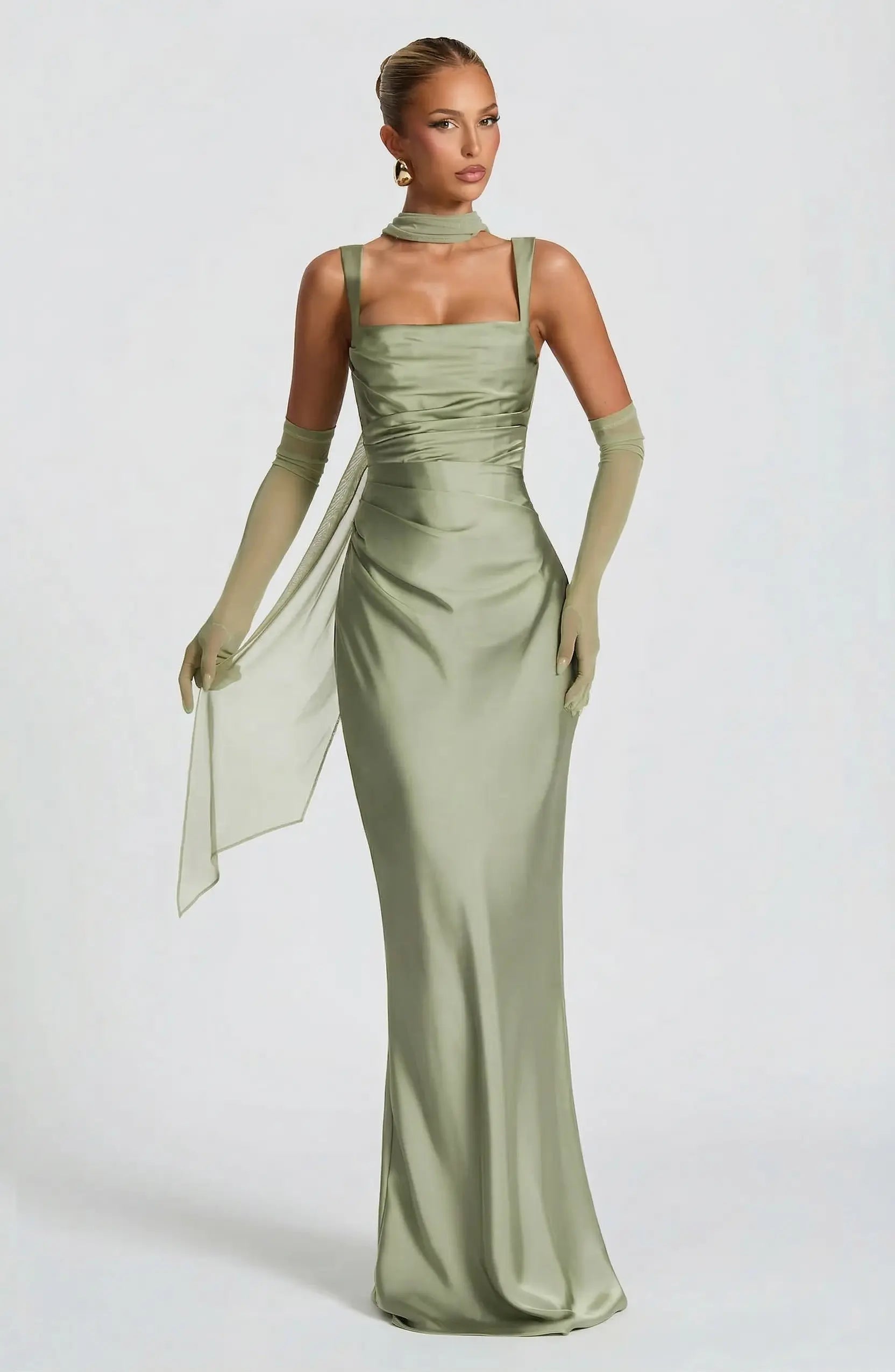 Cali Women's Maxi Dress | Satin Square Neck, Adjustable Fit 12
