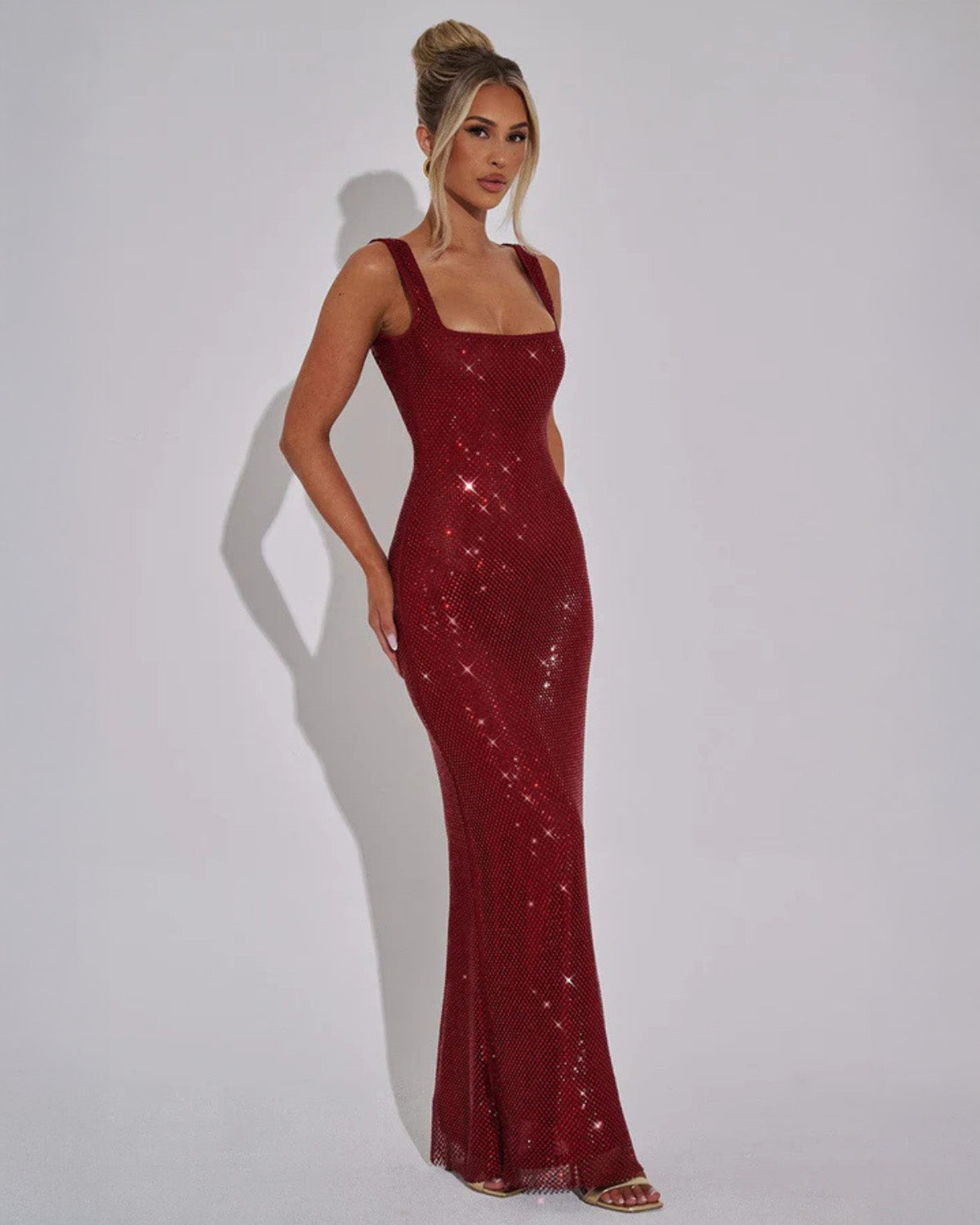 Celeste Women's Maxi Dress | Sequin Embellished, Bold Red Evening Gown 3