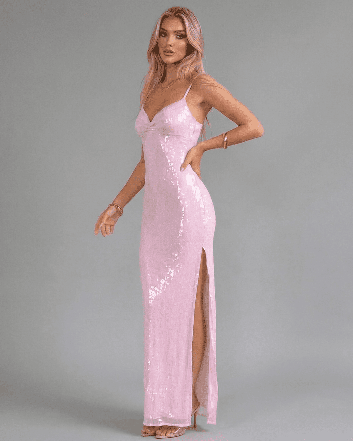 Celia Women's Maxi Dress | Pink Sequin, Elegant Evening Wear 6