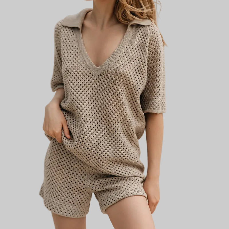 Ella Women's Knitted Co Ord Set | Short Sleeve, Relaxed Fit 0