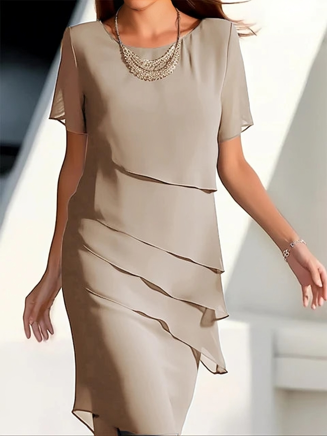 Ella Women's Midi Dress | Layered Chiffon, Formal 1
