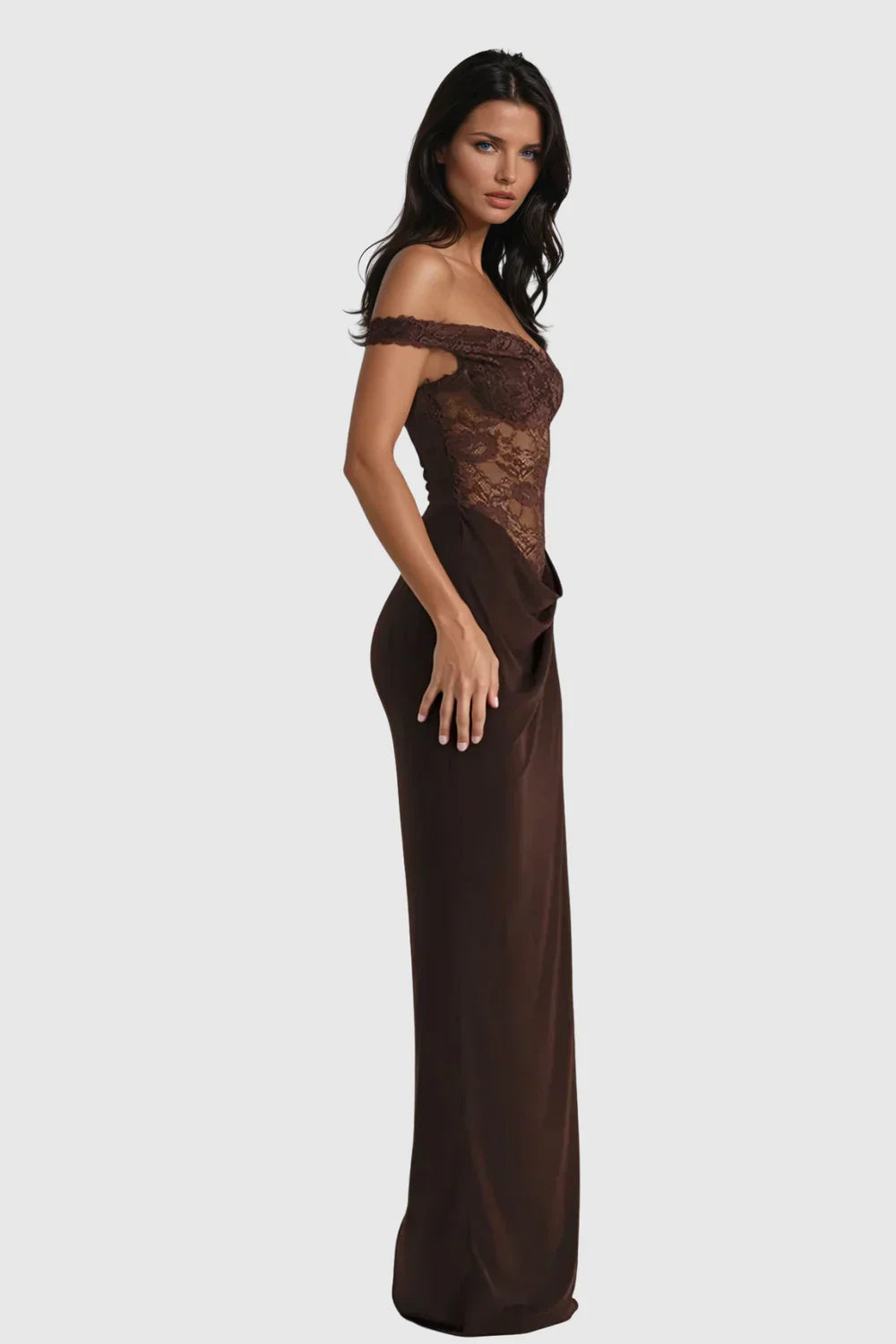 Elysia Women's Formal Dress | Chocolate Lace, Elegant Evening Gown 3