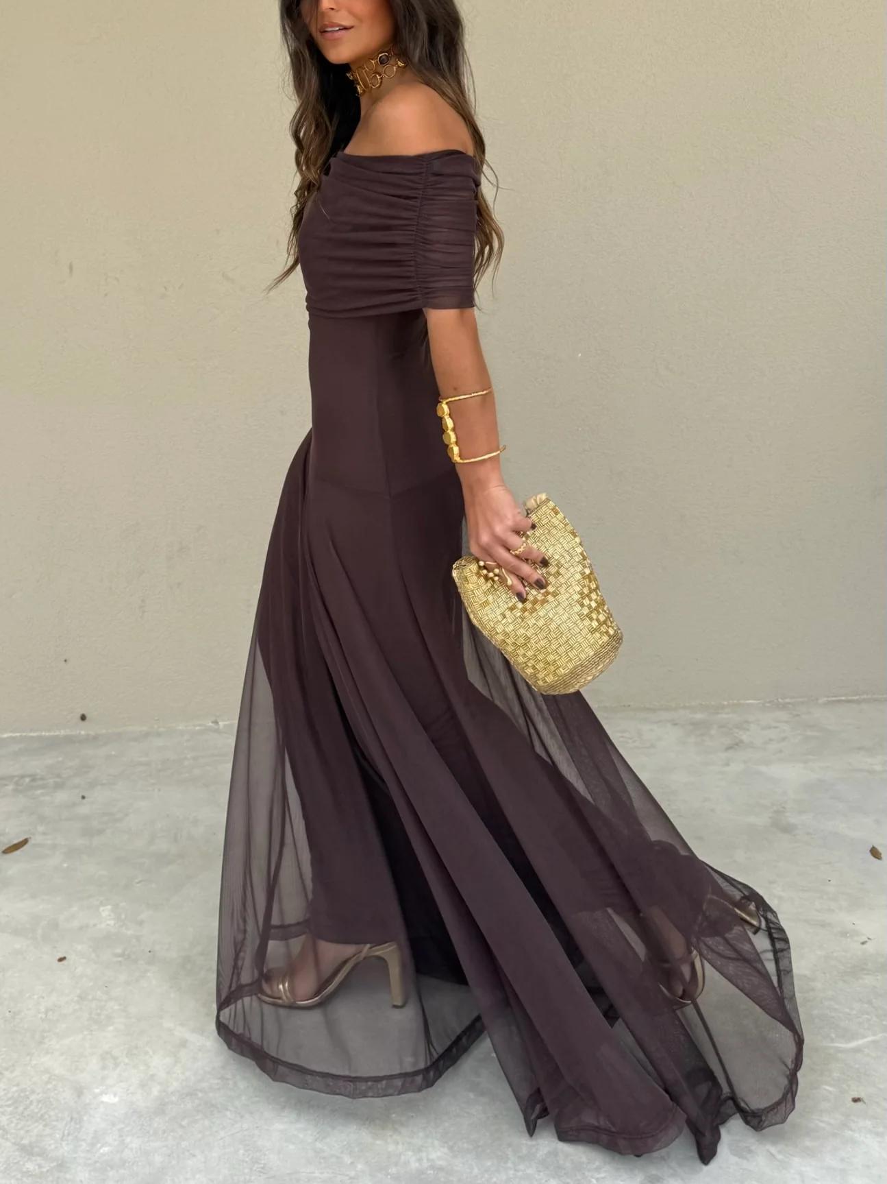 Elysia Women's Maxi Dress | Soft Chiffon, Elegant Off-Shoulder 2