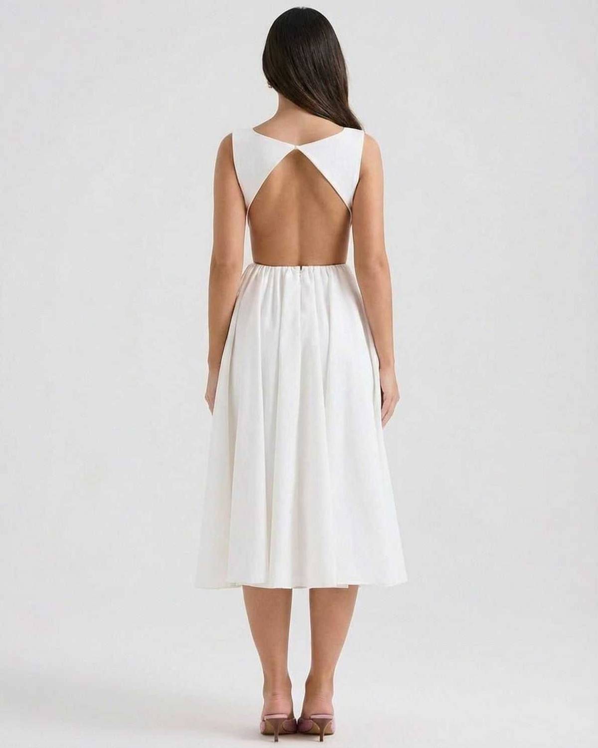 Elysia Women's Midi Dress | Elegant A-Line with Open Back Detail 2