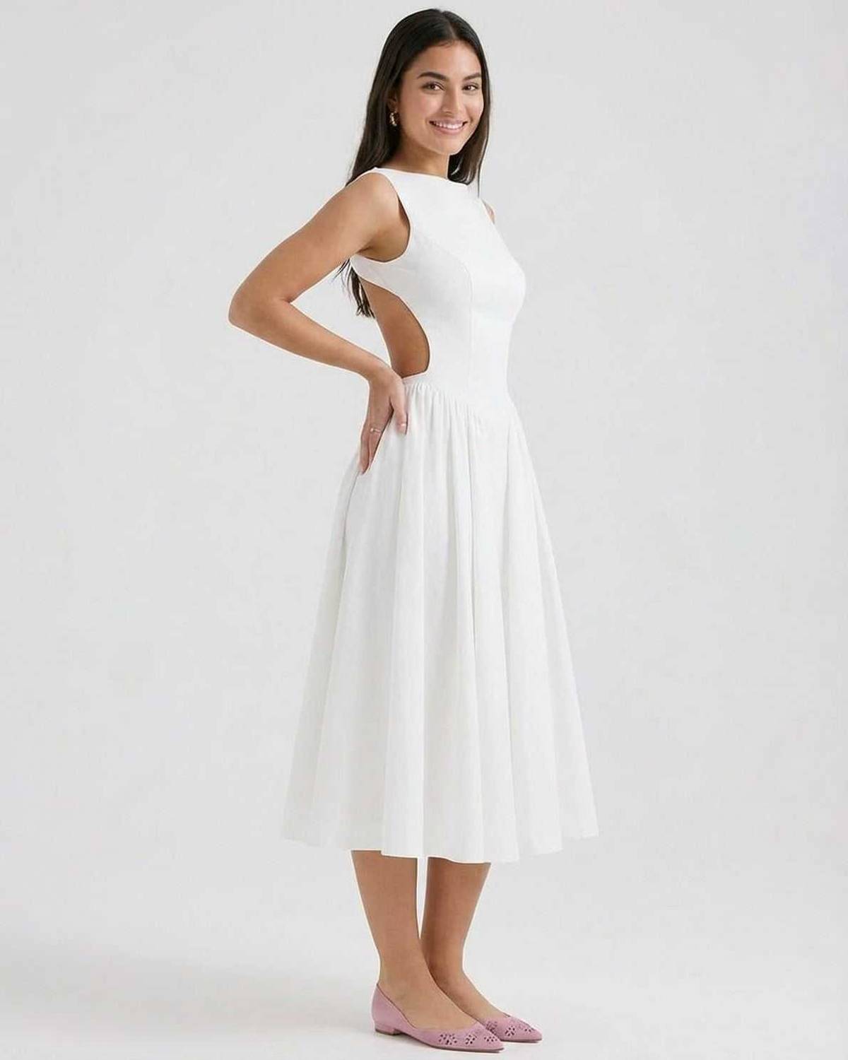 Elysia Women's Midi Dress | Elegant A-Line with Open Back Detail 3
