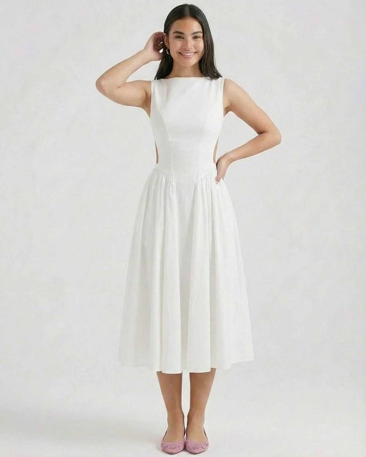 Elysia Women's Midi Dress | Elegant A-Line with Open Back Detail 5