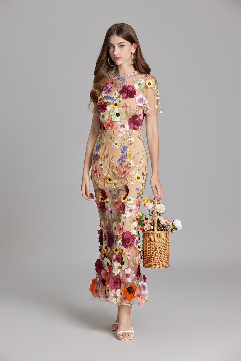 Evelyn Women's Midi Dress | Embroidered Floral Bodycon, Perfect for Summer Events 3