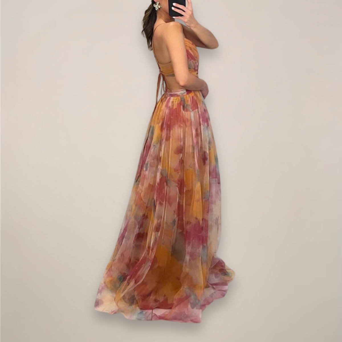 Fiona Women's Maxi Dress | Floral Print, Backless A-Line 1