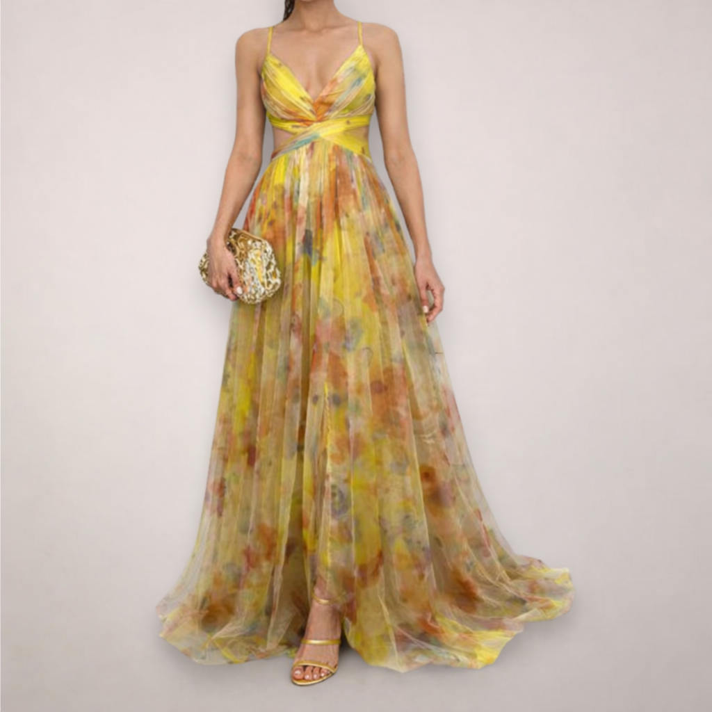 Fiona Women's Maxi Dress | Floral Print, Backless A-Line 5