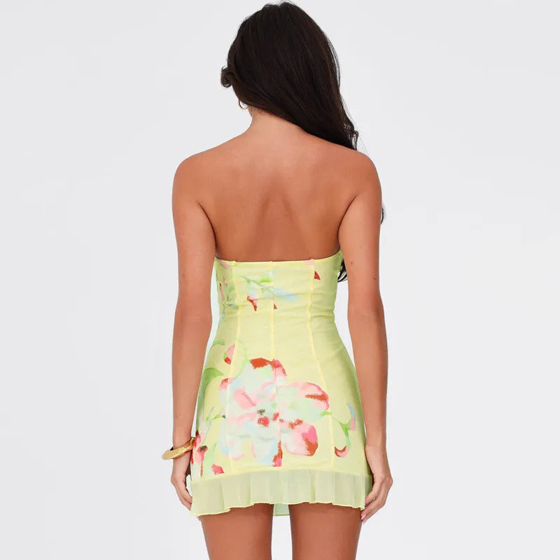 Fiona Women's Mini Dress | Floral Print, Strapless Design 1