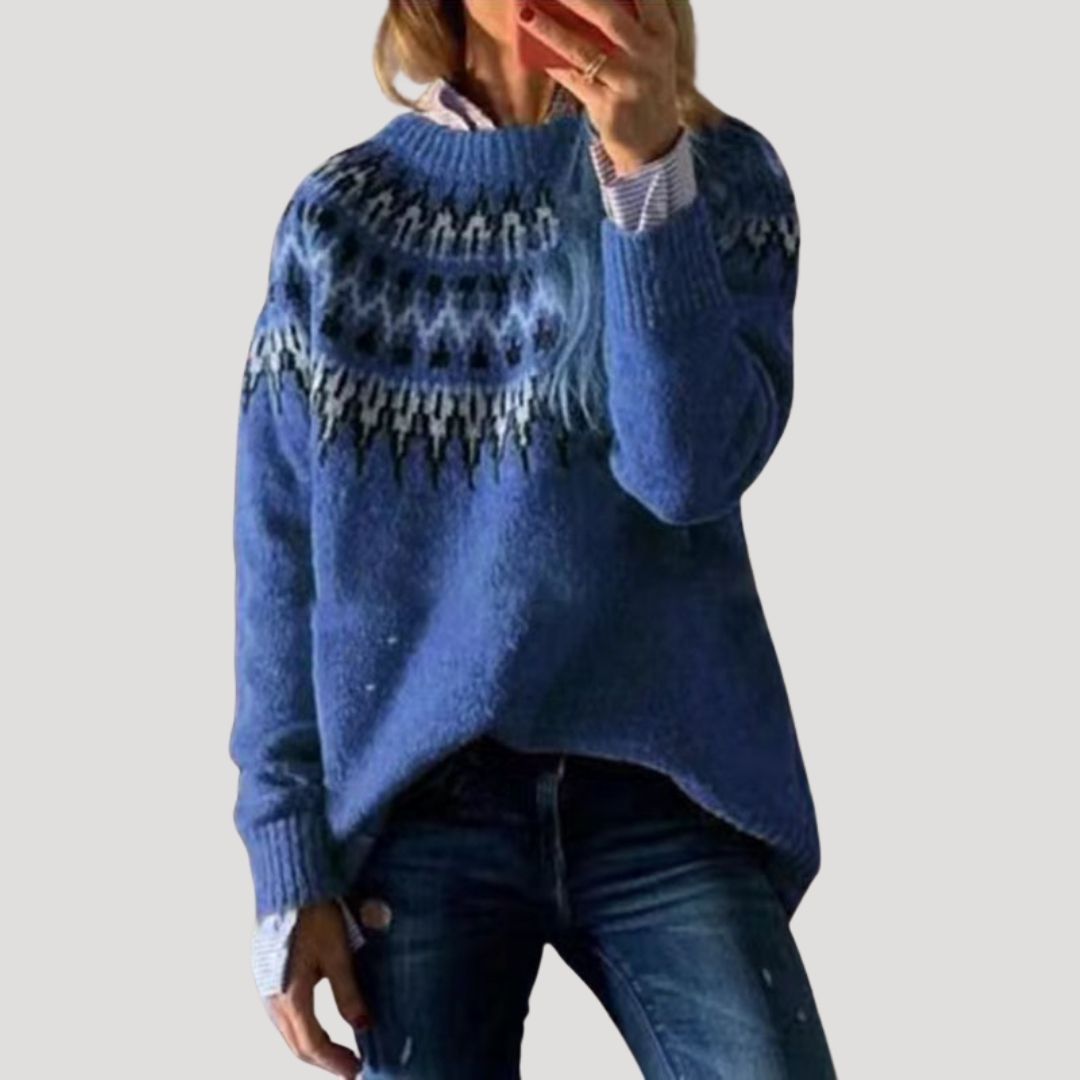 Fiona Women's Oversized Jumper | Chunky Knit Fair Isle Design 2