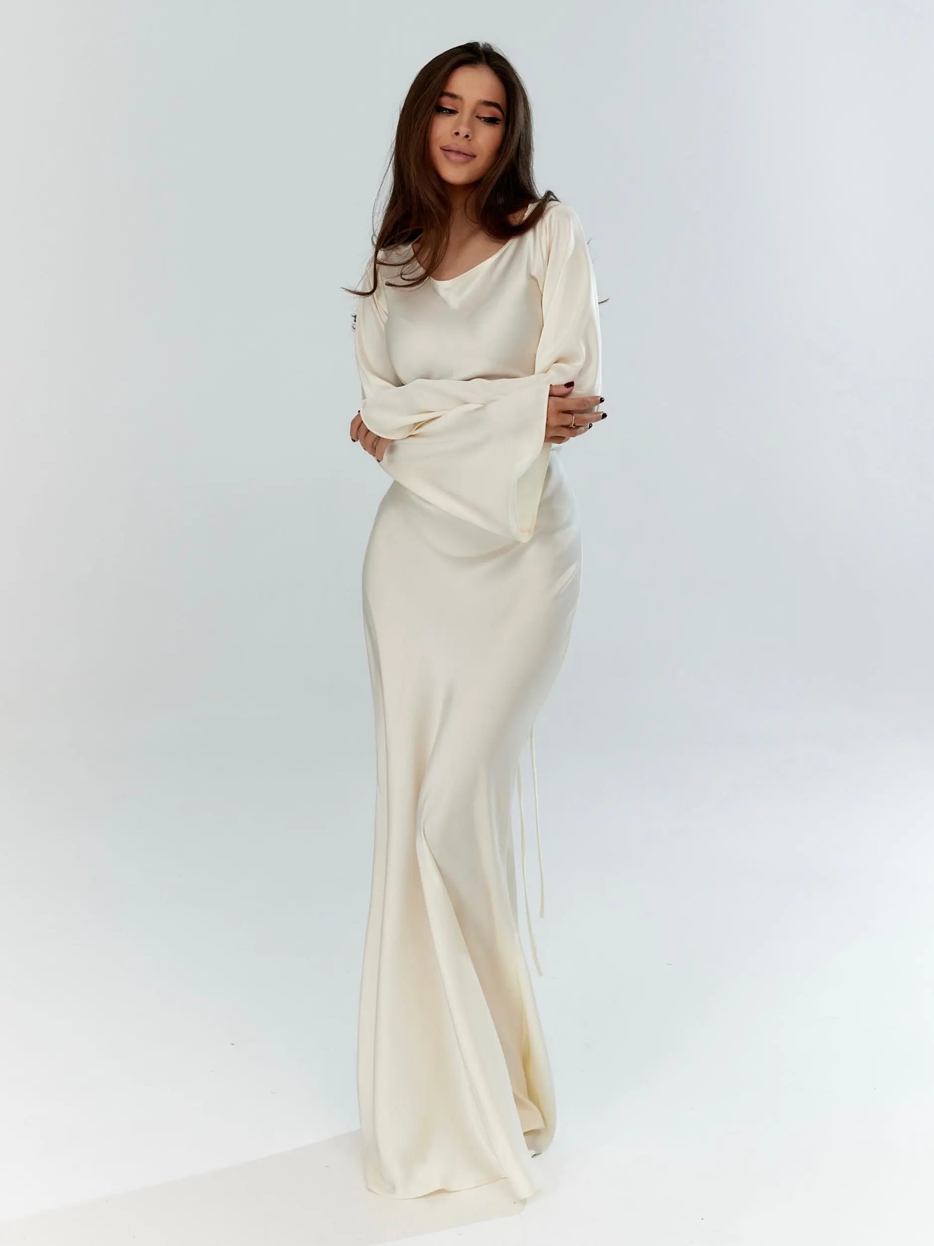 Ivy Women's Maxi Dress | Ivory Satin, Elegant Formal Wear 0