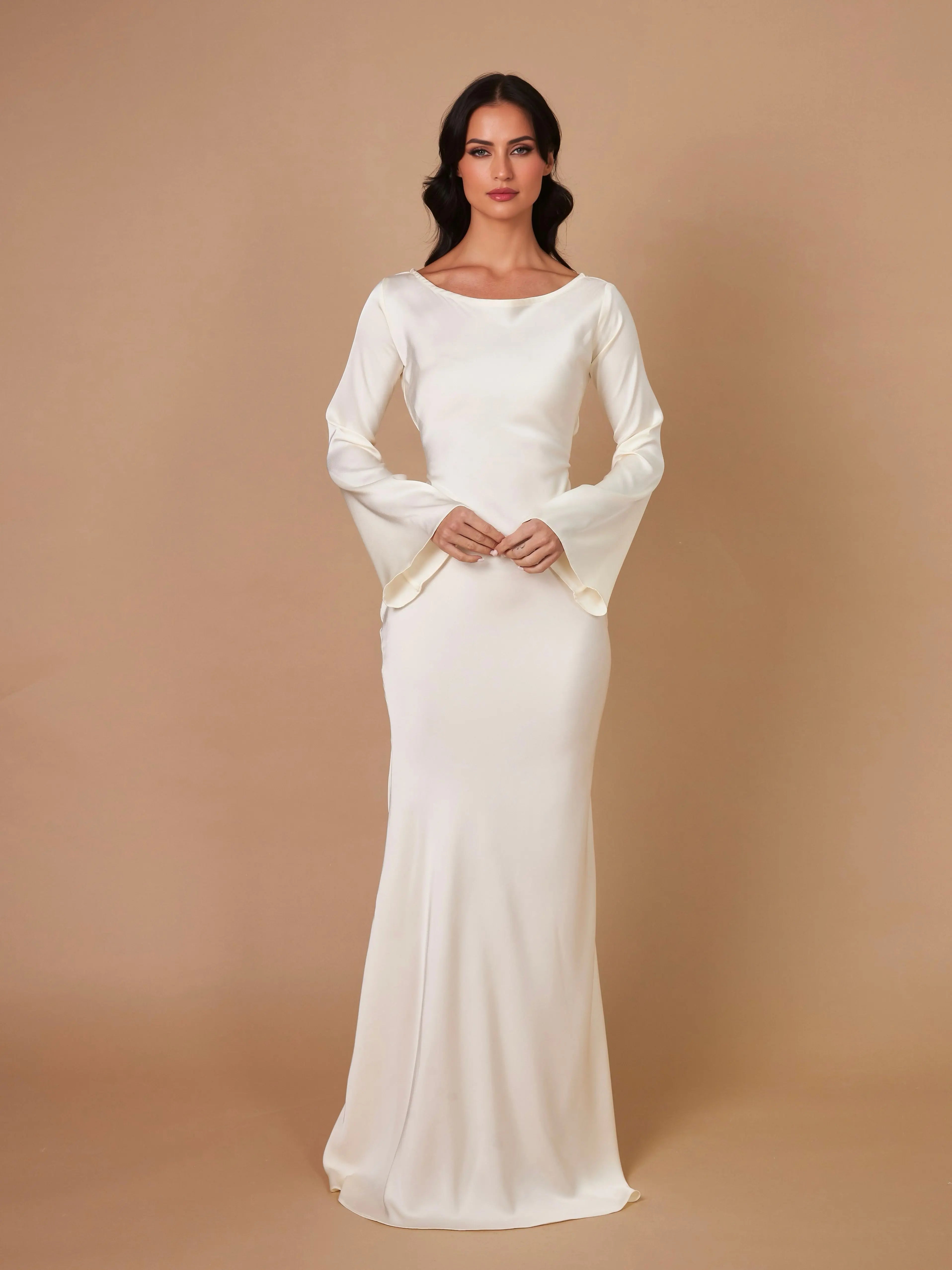 Ivy Women's Maxi Dress | Ivory Satin, Elegant Formal Wear 8
