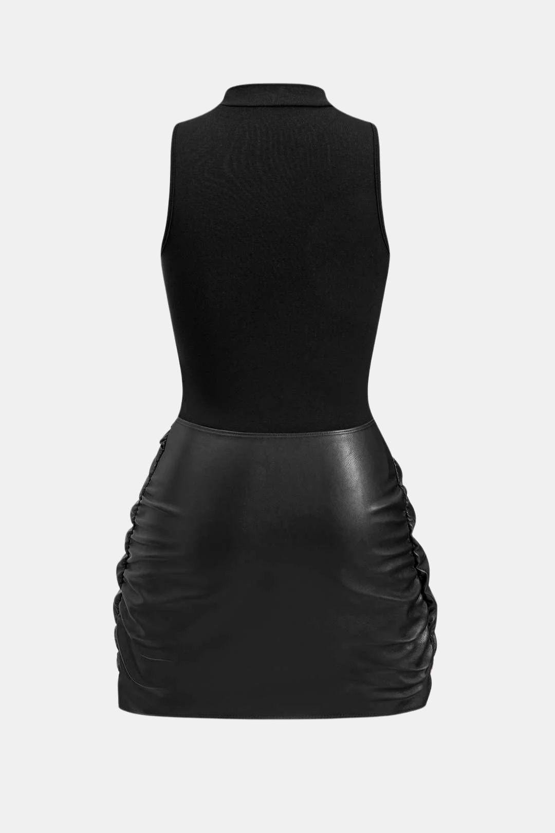 Izza Women's Black Mini Dress | Faux Leather Tie Detail, Cocktail Party 5