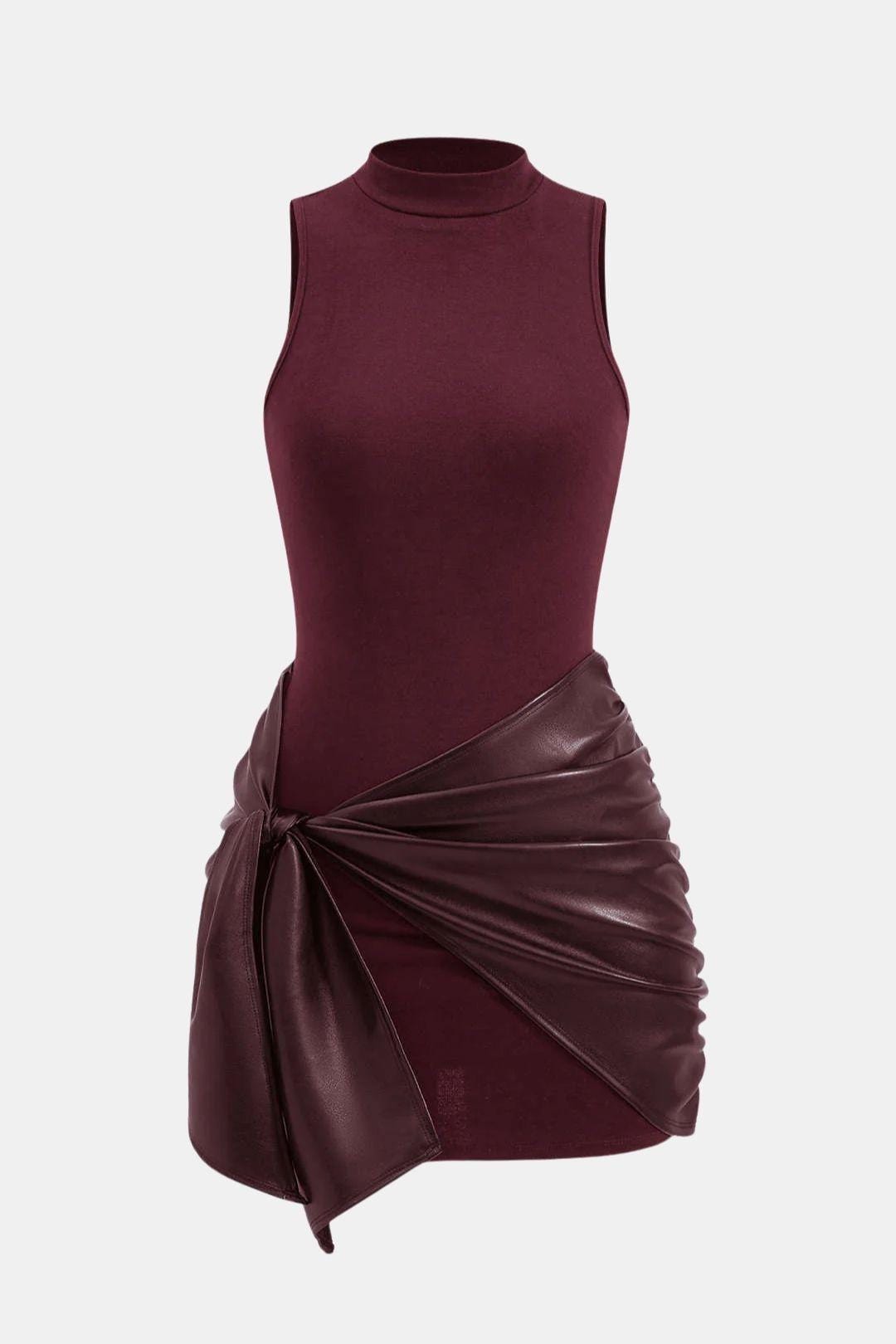 Izza Women's Black Mini Dress | Faux Leather Tie Detail, Cocktail Party 7
