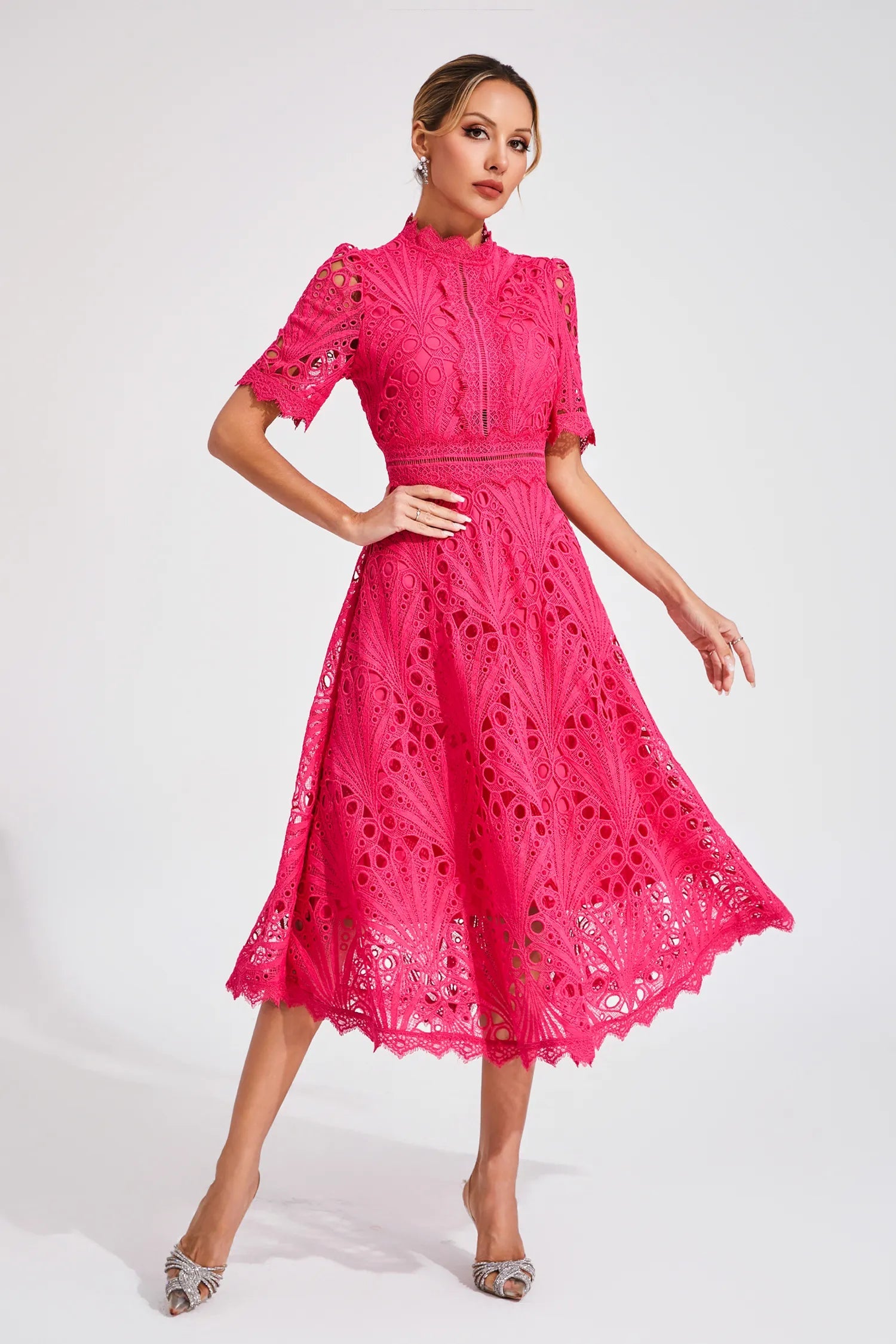Lara Women's Midi Dress | Lace A-Line Cocktail Dress for Parties 4