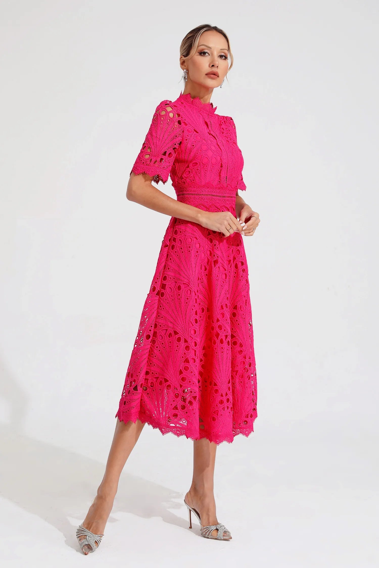 Lara Women's Midi Dress | Lace A-Line Cocktail Dress for Parties 6