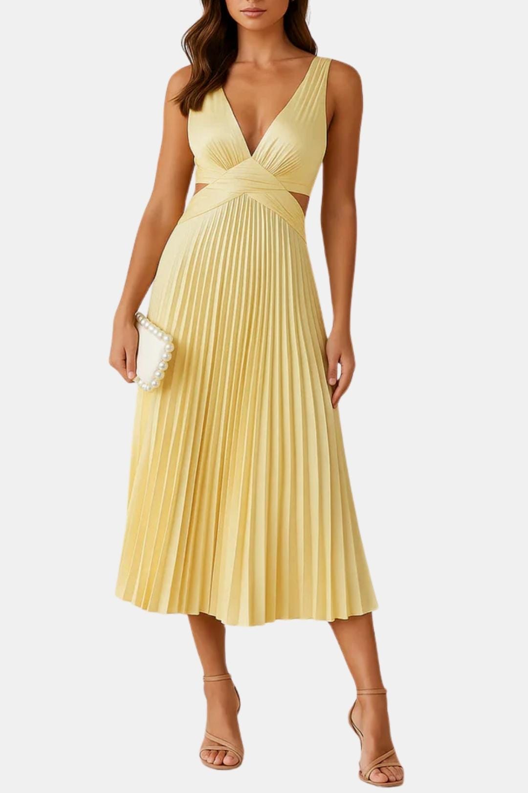 Lina Women's Cocktail Dress | Elegant Pleated V-Neck Design 0