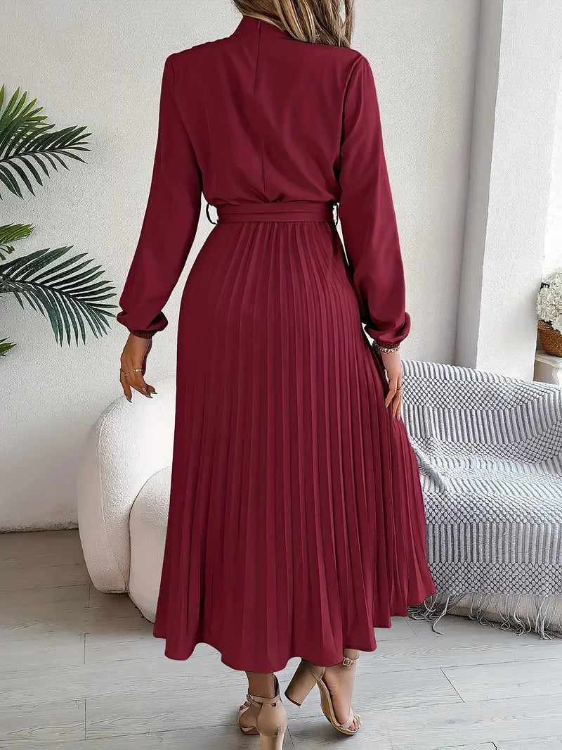 Lina Women's Midi Dress | Pleated Design with Belted Waist, Elegant Cocktail Dress 5