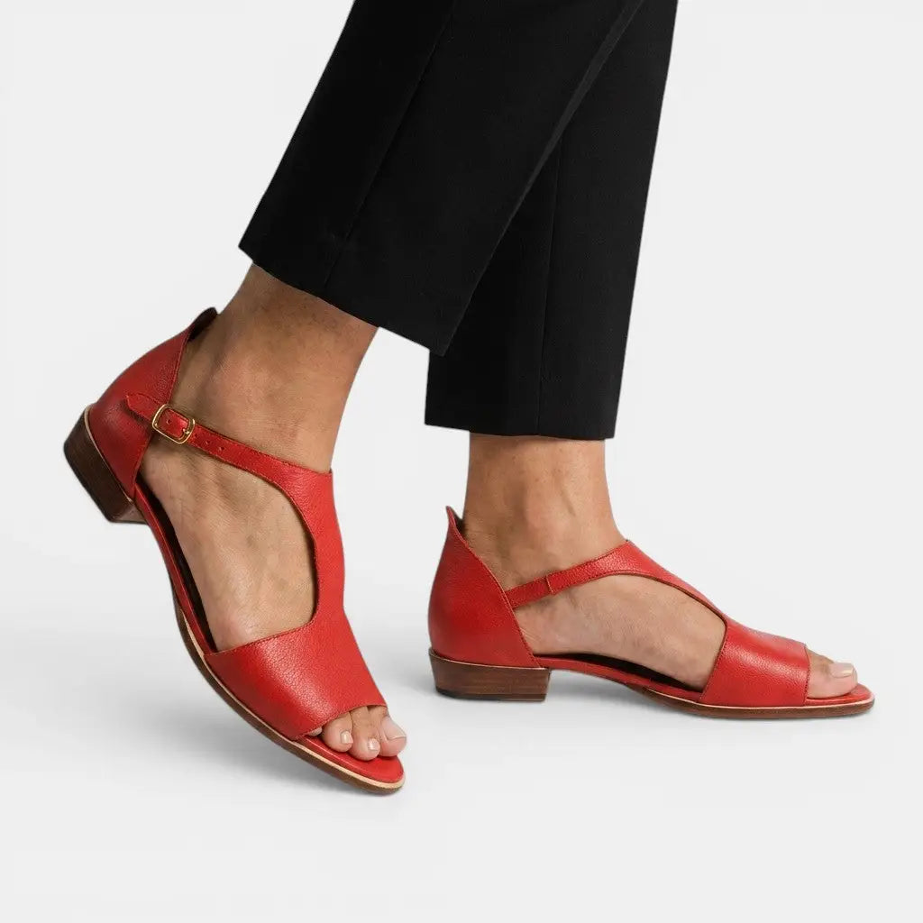 Lina Women's Sandals | Leather Open-Low Slip-On Design, Elegant 0