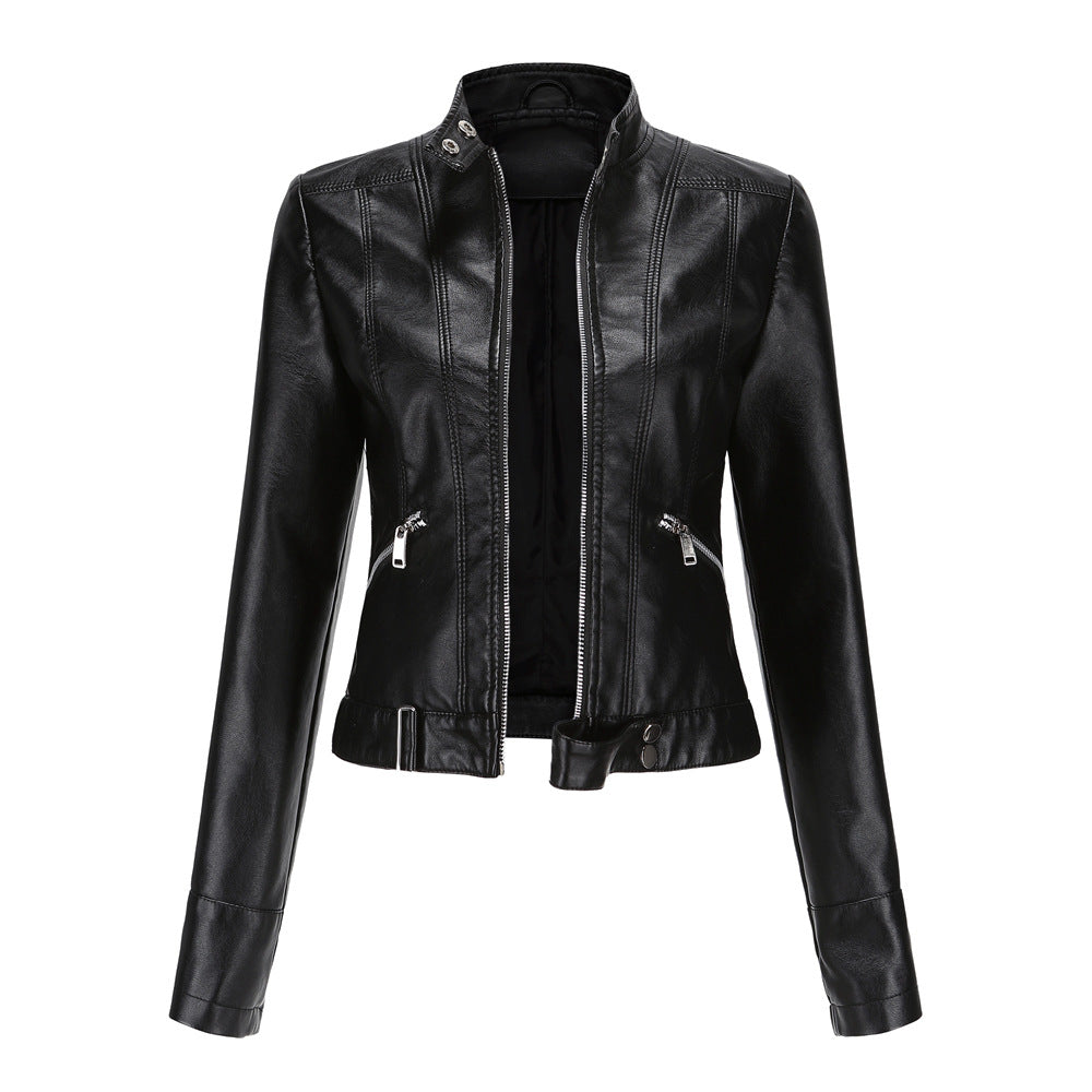 Luna Women's Leather Jacket | PU Material, High Collar, Stylish 0