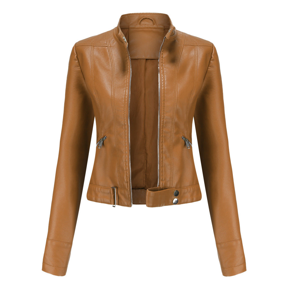 Luna Women's Leather Jacket | PU Material, High Collar, Stylish 1