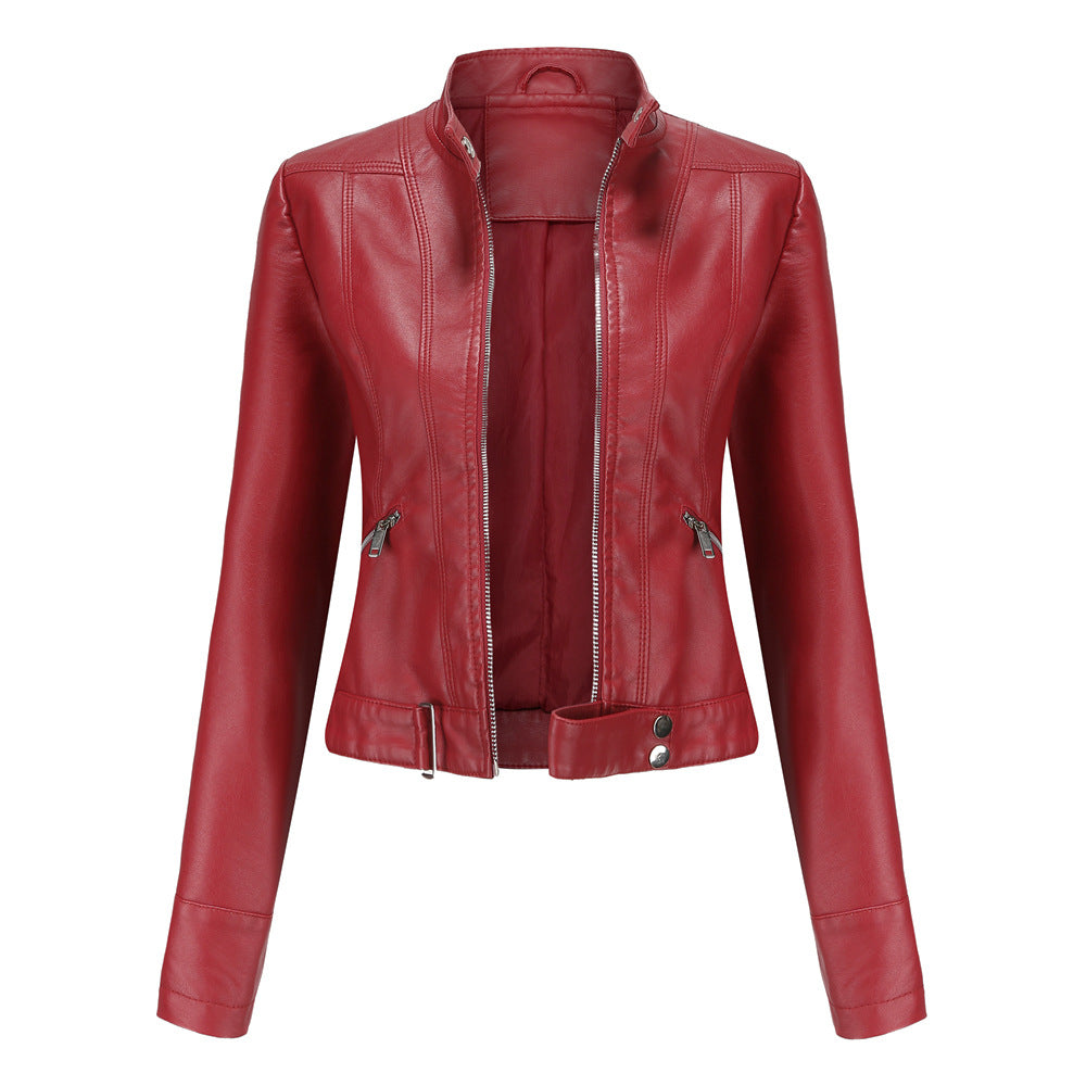 Luna Women's Leather Jacket | PU Material, High Collar, Stylish 4