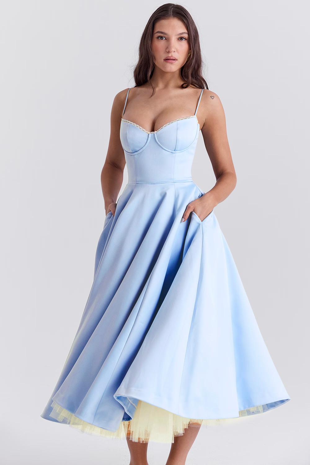 Luna Women's Midi Dress | Sculpted Bodice, Elegant Light Blue Summer Dress 6