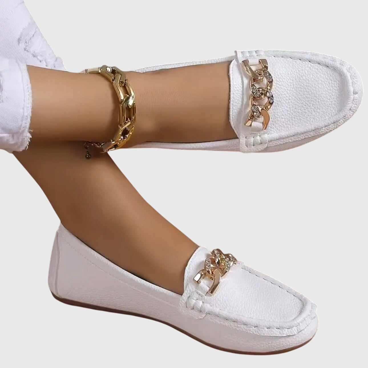 Melo Women's Black Loafers | Cushioned Comfort, Gold-Chain Detail 0