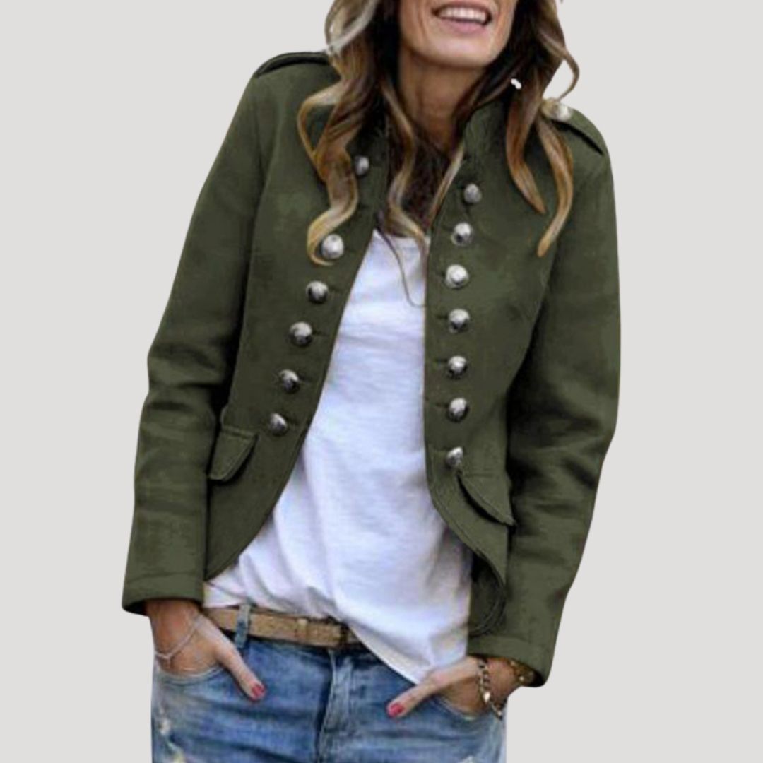 Mila Women's Cropped Blazer | Wool Blend, Military Style 0