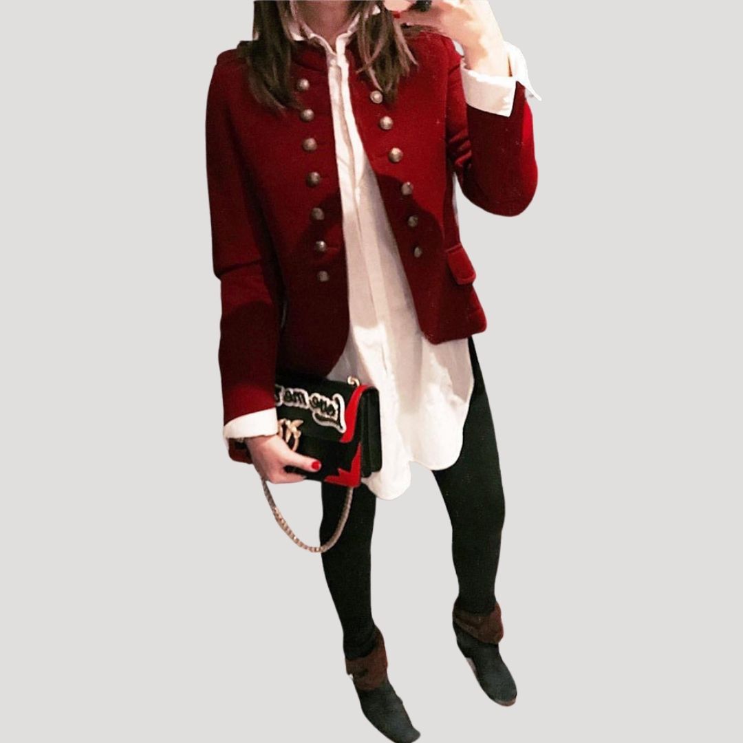 Mila Women's Cropped Blazer | Wool Blend, Military Style 2