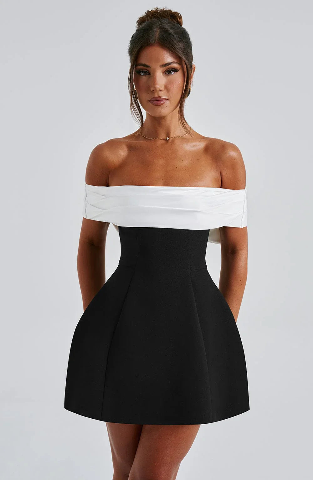 Nina Women's Mini Dress | Bardot Neckline with Bow Detail, Evening Wear 3