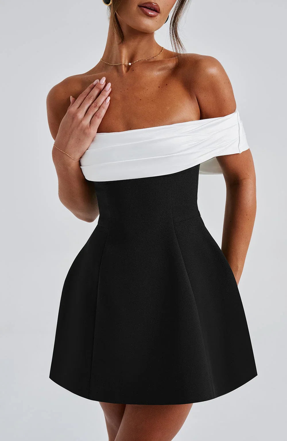 Nina Women's Mini Dress | Bardot Neckline with Bow Detail, Evening Wear 4