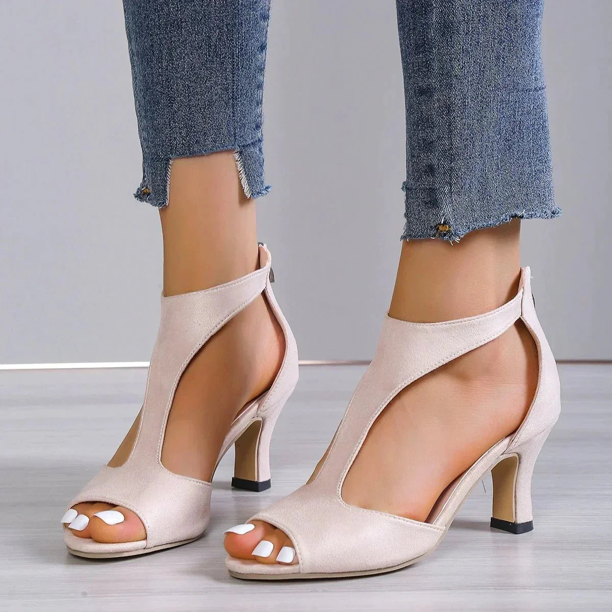 Olivia Women's Heels | Orthopedic T-Strap, Stylish White 3