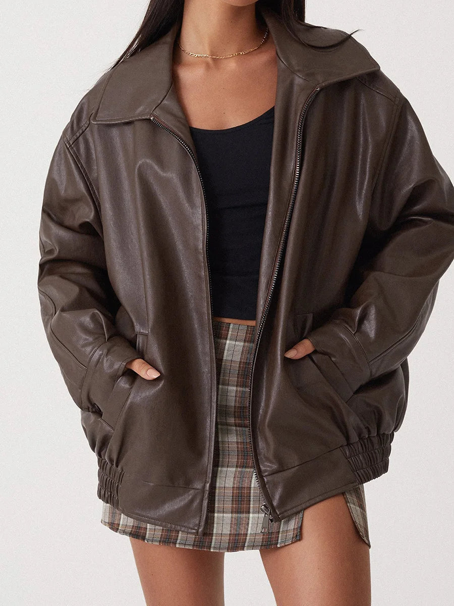 Olivia Women's Jacket | Oversized Faux Leather Bomber 6