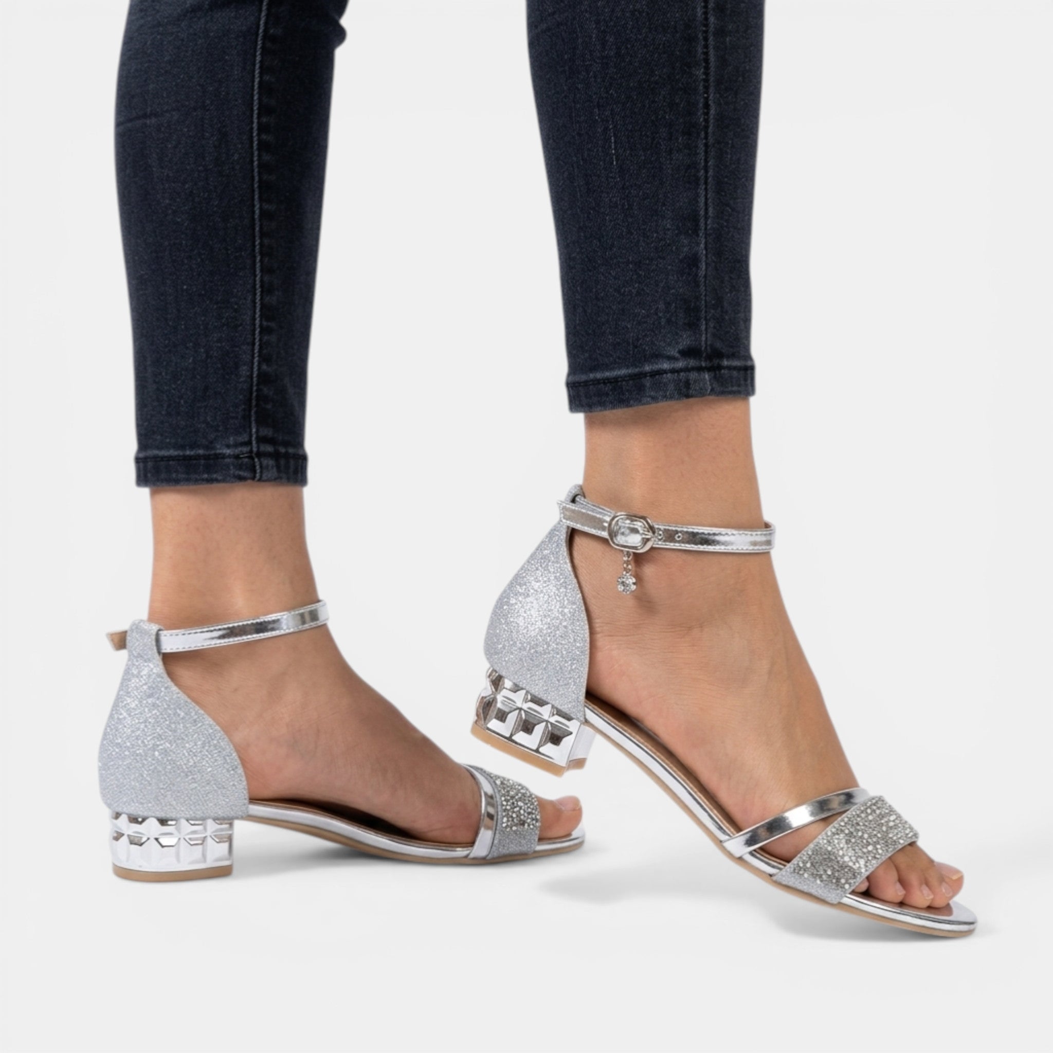 Olivia Women's Sandals | Block Heel with Adjustable Ankle Strap, Metallic Accents 3