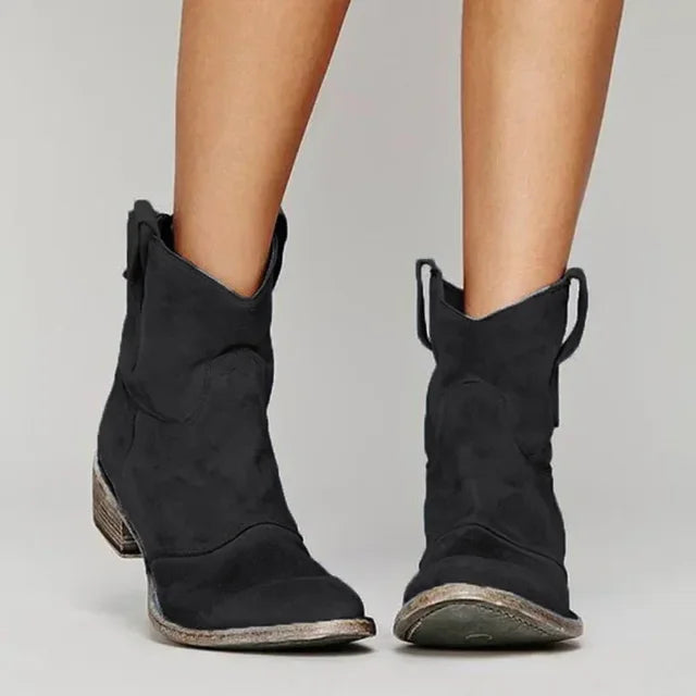 Panda Women's Black Ankle Boots | Vintage Western Style, All-Season Comfort 6