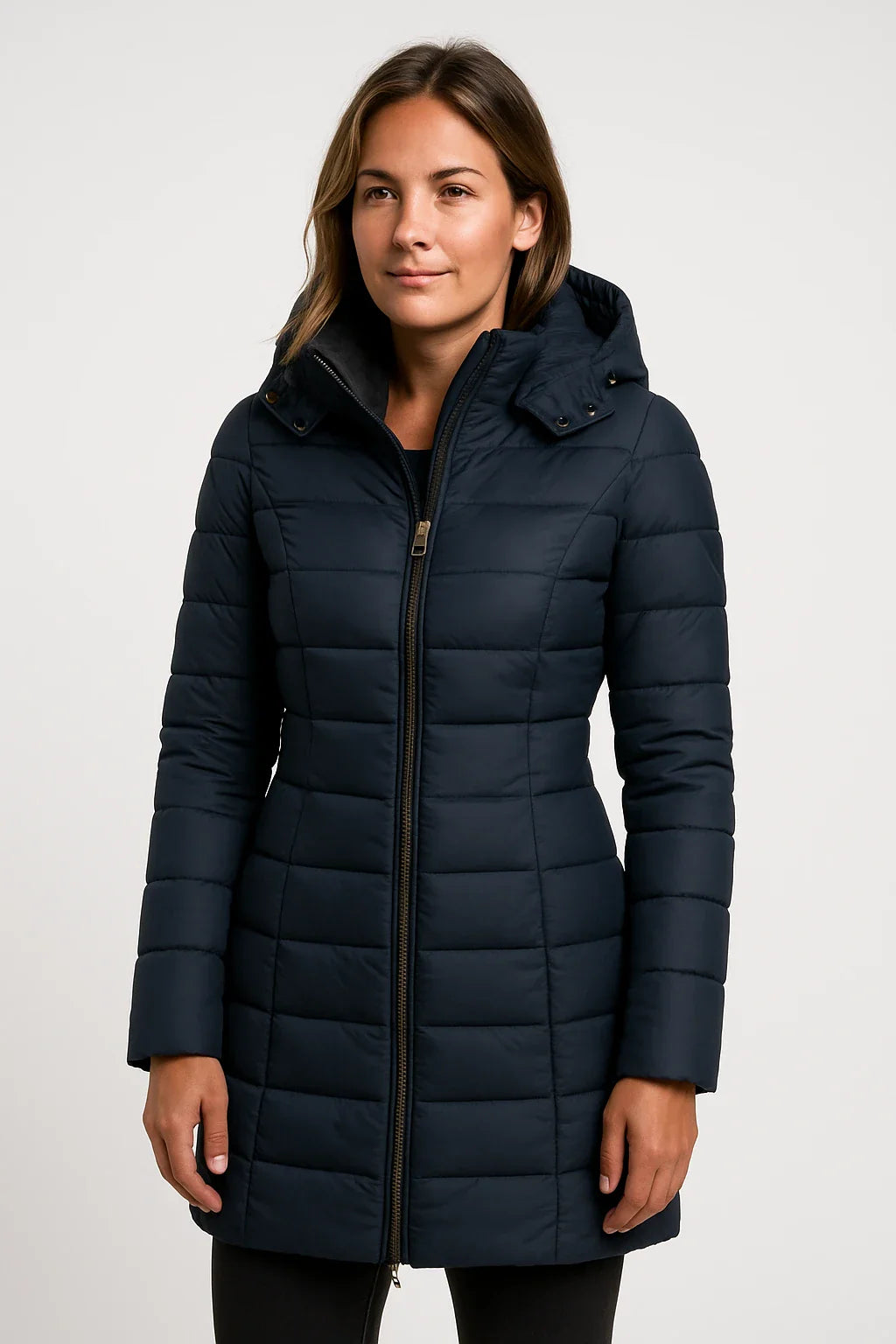 Quinn Women's Black Puffer Jacket | Quilted, Mid-Length Winter Coat 0