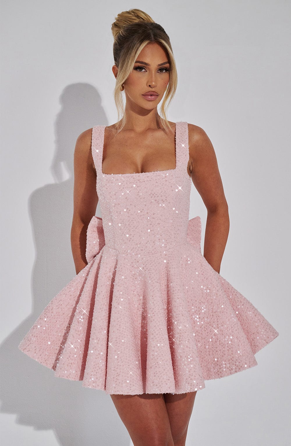 Romy Women's Mini Dress | Sequin Bow Detail, Cocktail Dress 1